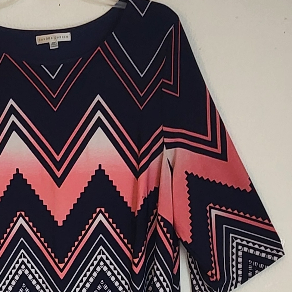 Sandra Darren Women's Shift Dress Pink Blue White Pullover 3/4 Sleeve Sz 18W - Picture 3 of 10